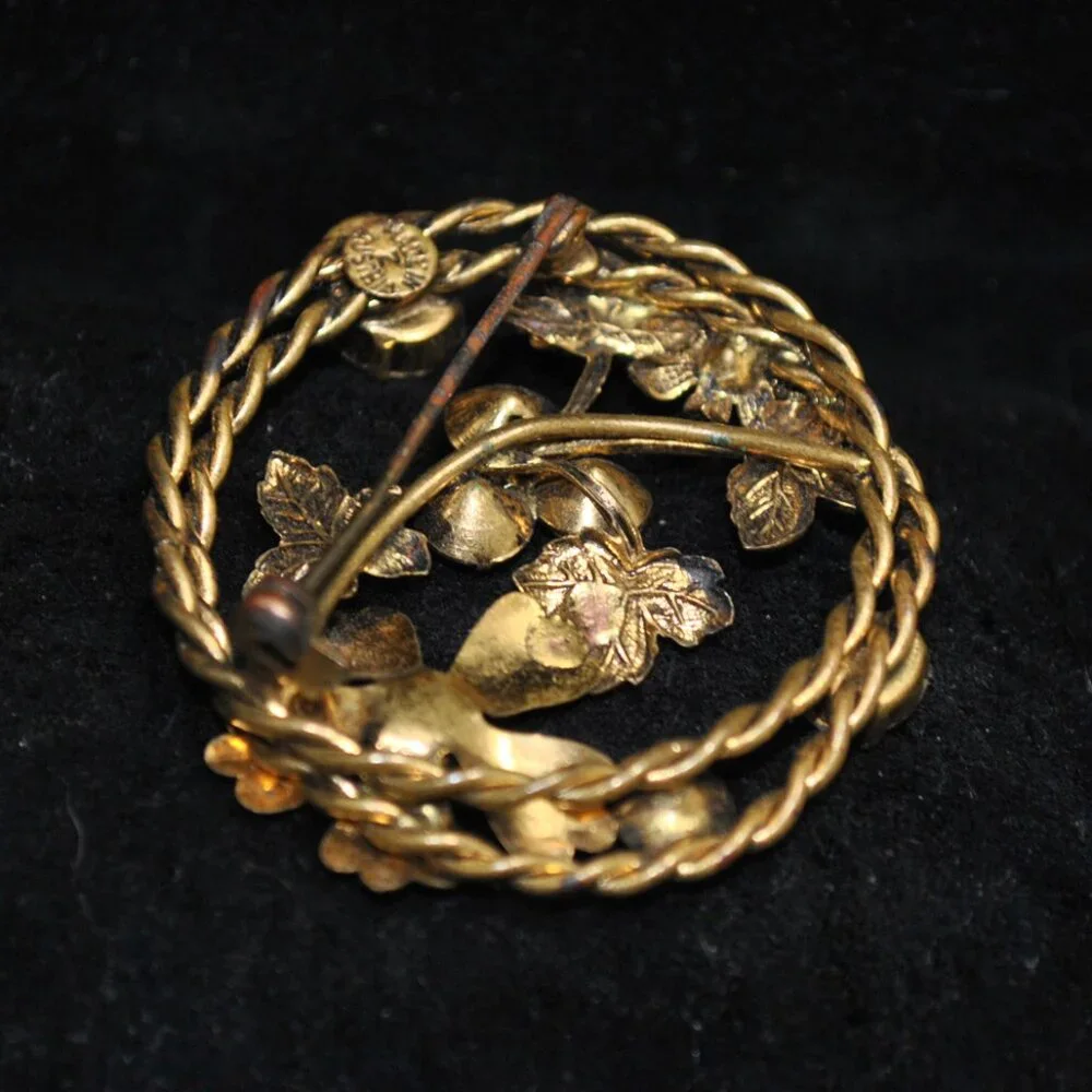 Vintage Floral Brooch with Multicolor Glass Z Made in Austria